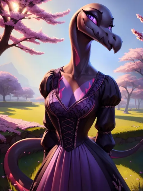 uploaded on e621, ((Salazzle)) by Pixelsketcher, by Bayard Wu, by Thomas Benjamin Kennington , by Einshelm, anthro, ((portrait, face focus, close-up)), BREAK, ((victorian dress:1.2)), full dress, flower print on Victorian dress, flowers on dress, black Vic...