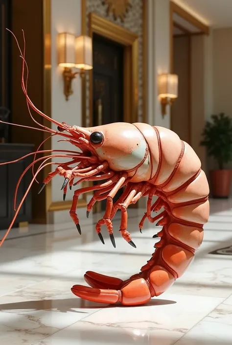 shrimp sculpture in a hotel next to the counter