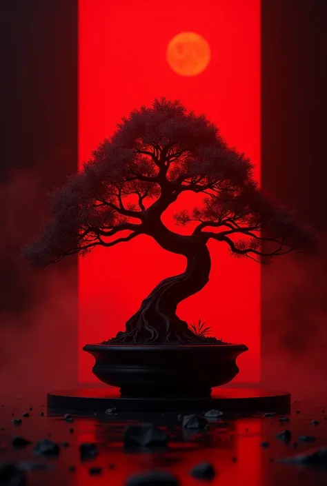 Bonsai tree with red light