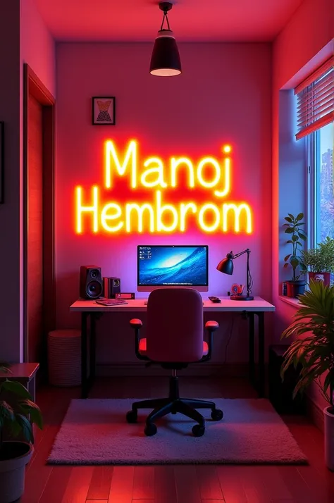 Prompt for Youtube Studio Backgrounds 👇🏻


Create an image of a Youtuber’studio space bedroom with a subtle neon glow. Make a statement with orange“MANOJ HEMBROM” lettering, make sure the text is not misspelled.