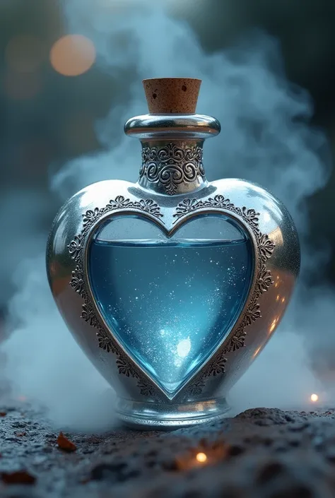 heart shaped silver tone magic potion bottle 