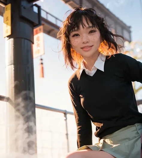 a beautiful japanese college girl with some freckles on her face inspired by hamada hideyaki shot by contax g1 with portra 800 film roll, ()), ,((intricate scenery)),(), ((sun rays)), ((front view:1.4)), ((surprised expression:1.4)), ((shoked:1.4))