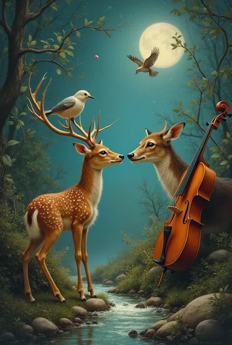 The combination of animals and musical instruments, the theme of natural sorrow and joy