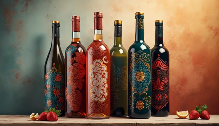 Create a horizontal banner for creative wine bottles as provided in the reference image