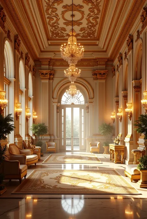 Luxury house hall inside very luxury in golden furniture 