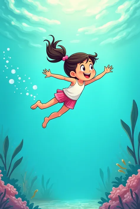 Cartoon drawing of a diving girl wearing a light pink sock