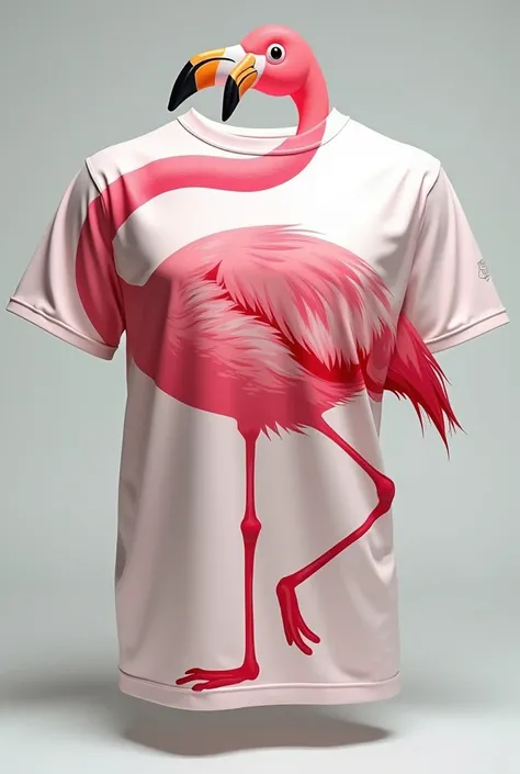 A team shirt front and back of a flamingo with no mannequin, just the shirt 