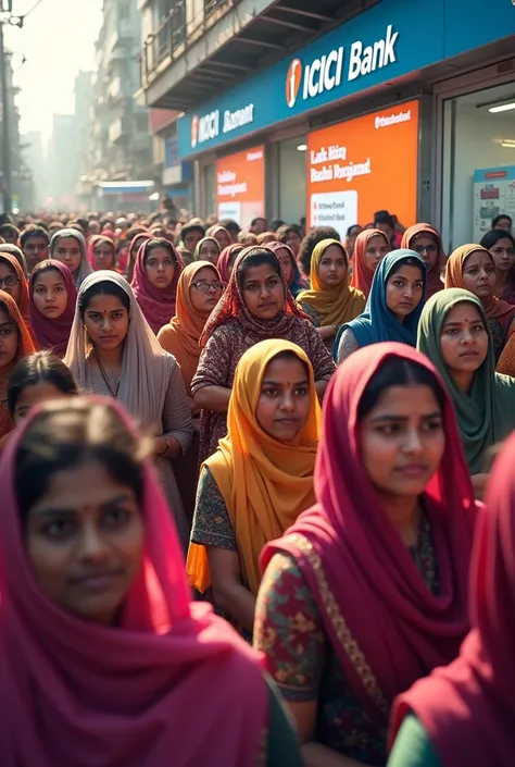 Queue in ICICI Bank for ladki bahin yojana 