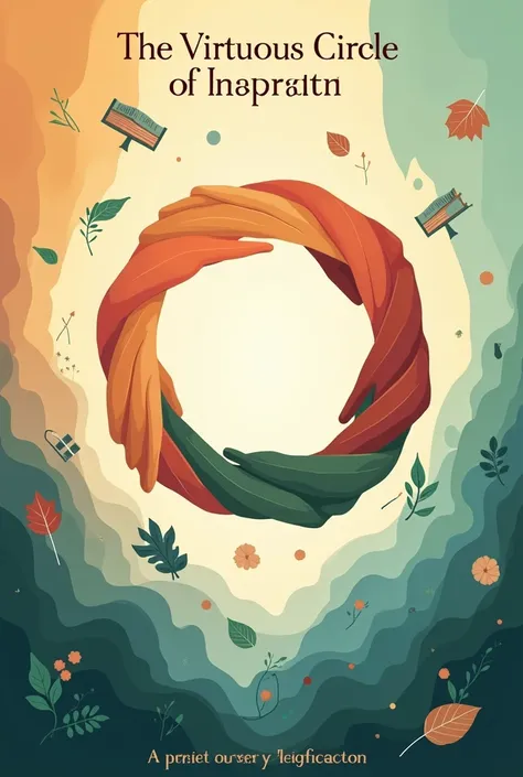 Create a book cover with a background that features a soft gradient from warm tones (oranges and golds) on top up to cool tones (green and blue) at the bottom, symbolizing the fusion of interests. in the center, place a stylish and modern circle. inside th...