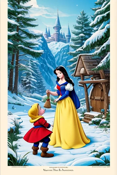 illustration for the fairy tale Snow White and the 7 Dwarfs