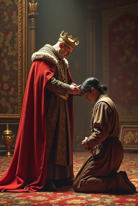 Western Crown Prince, kneeling before emperor, swearing loyalty to him