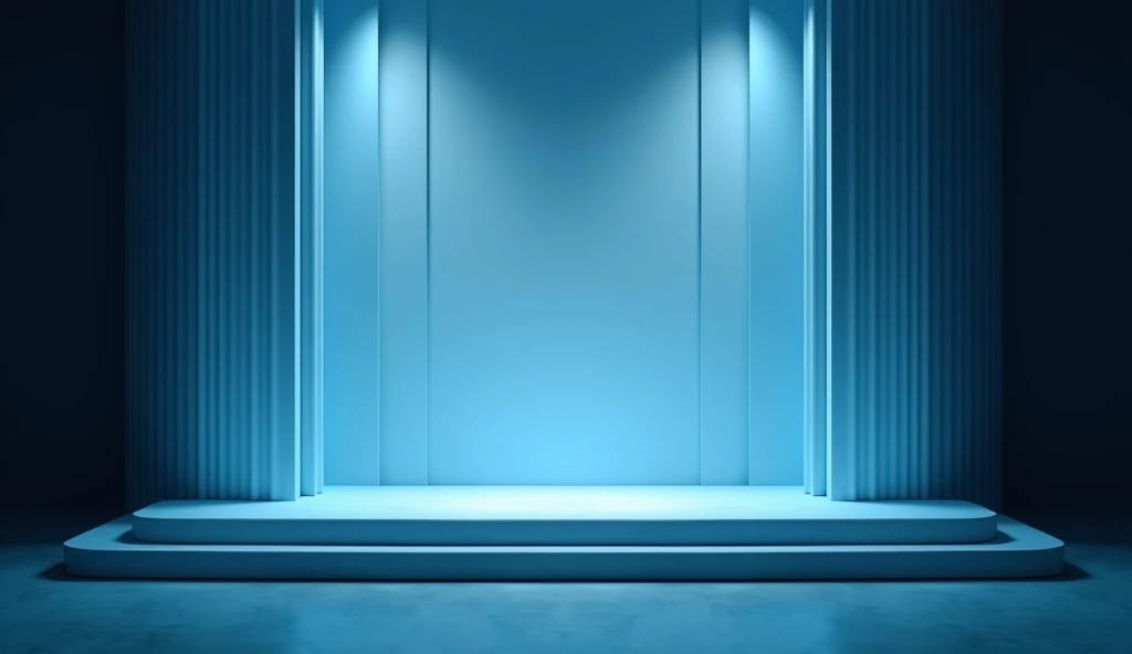 Create a pc wallpaper of eligent stage with light blue lights