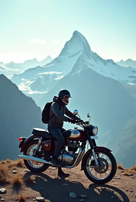 Bike royal enfield classic 350 standing on top of mountain 