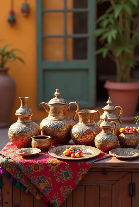 A normal theme rajasthani handycrafts on a table