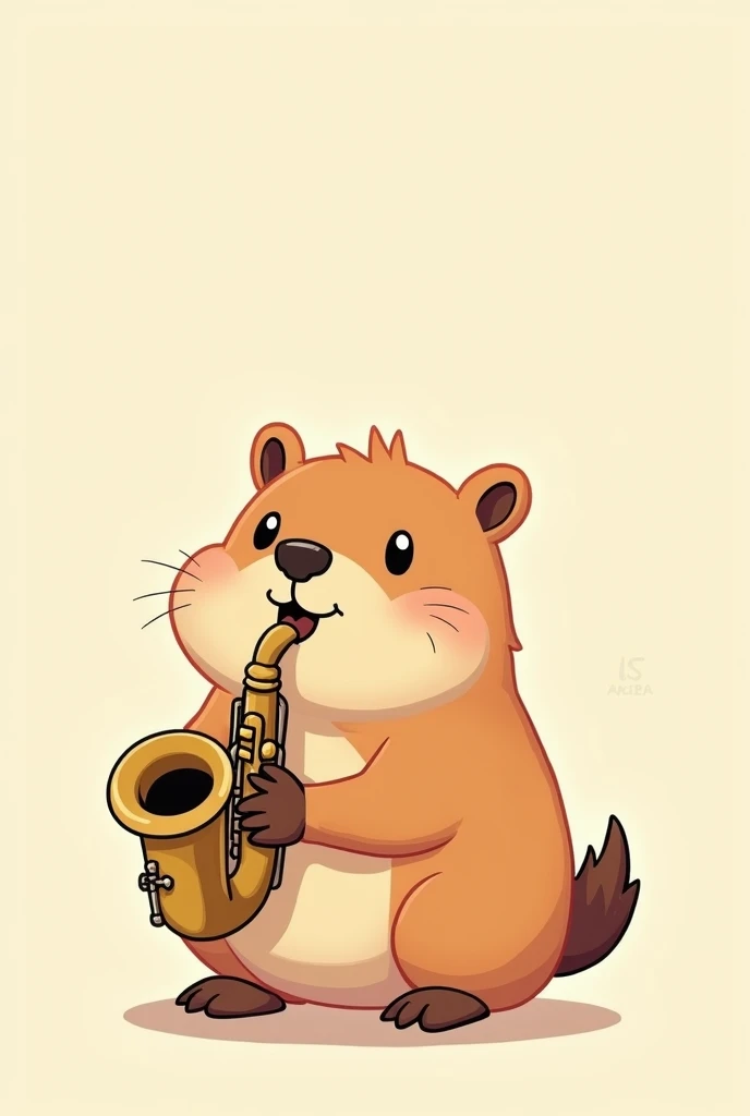 Capybara chibi cute and saxophone 