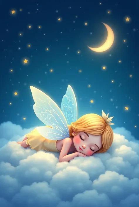 Fairy sleeping in stars night cartonic image