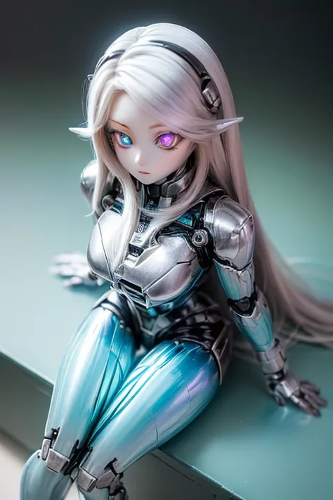 (SFW:2), photorealistic, realistic photo, 8k, ((highest quality)), ((masterpiece)), (extremely detailed), kukolnydom, doll, mecha musume, mechanical parts, robot joints, head gear, bodysuit, (from above, mature woman, 21yo, 21_years_old, solo:1.6), (sittin...