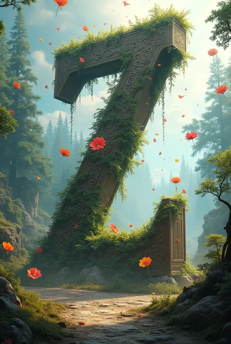 In the middle letter "Z" . Backround flying flowers and beautiful forest