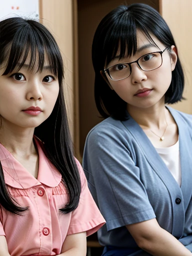 live-action　A Japanese kindergarten girl and two researchers　She&#39;s wearing a blue rubber dress　Mermaid.　　Blue Face