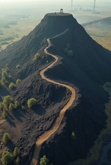 A slag heap with some roads for dirt bikes on it, a view from above 