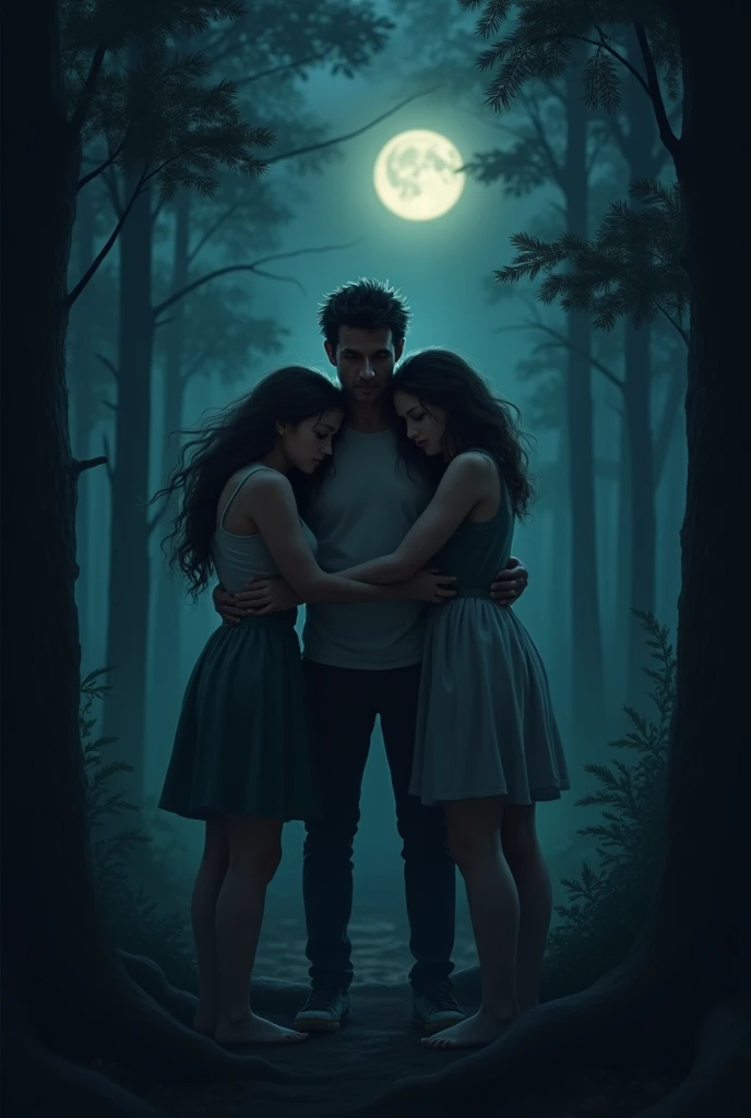 In the middle of night in the forest. One father was in front of his abused Daughter together with her two female friends whom holding her tightly