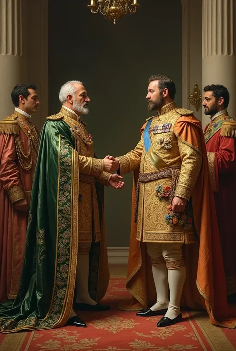 The Emperor of Brazil, Peter I, shaking hands with the King of Portugal, John VI, in 1825