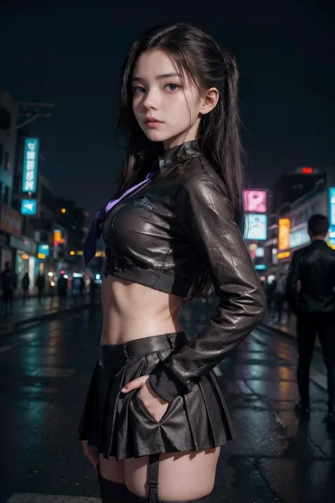 (masterpiece、best quality、best quality、high resolution、real、raw photo 8k)、(sf、cyberpunk night cityscape、cyberpunk night neon cit...