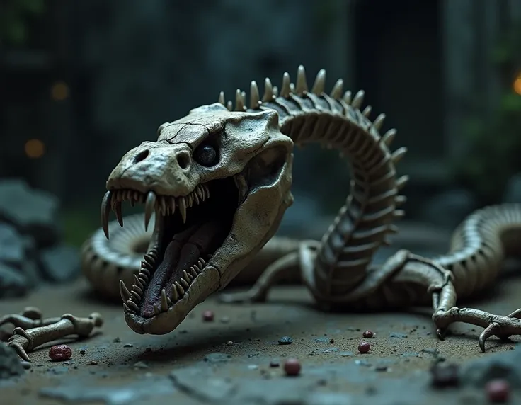 A SNAKE SKELETON WITH AN OPEN MOUTH