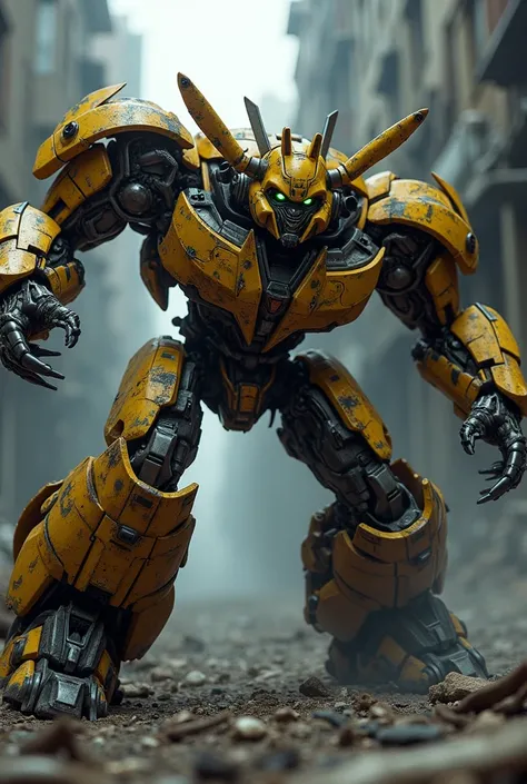 Sharp photo, create zombie Autobot Bumblebee take action, angry