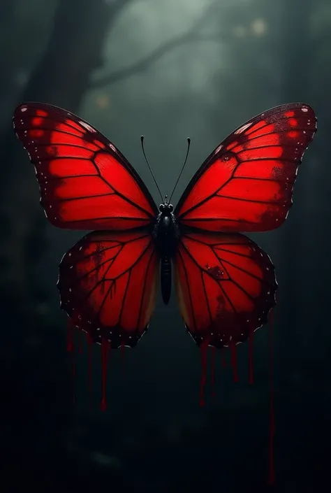 Create a red butterfly logo for a mystery story with a blood effect 