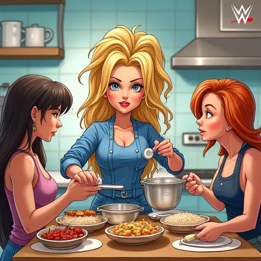 Dump Matsumoto gets involved in humorous situations in everyday life with WWE wrestlers. For example, she participates in a cooking contest with Liv Morgan and Leah Ripley, where she uses her wrestling skills to cook.