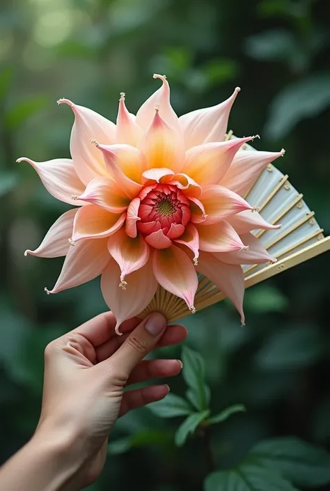 A fan with a dahlia