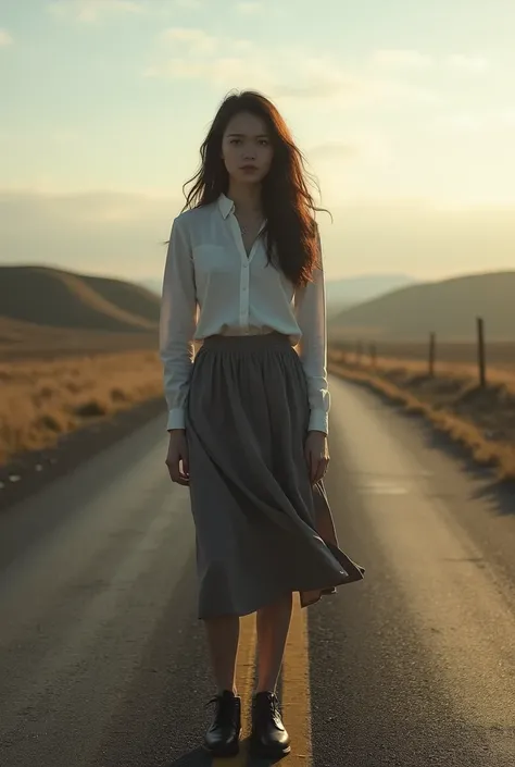 A woman standing on a cross road