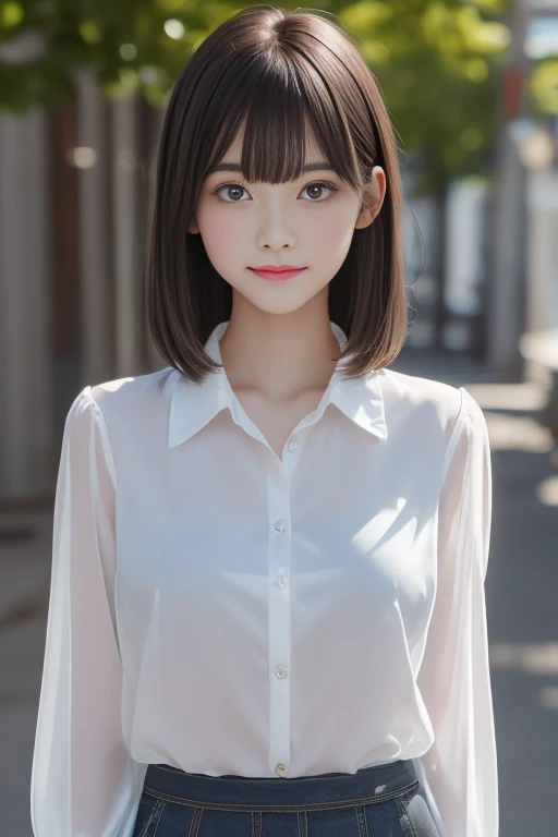 Best Quality,Photo quality,Ultra-high resolution,Professional Lighting,,Beautiful face like an actress,(high school student:1.3),Transparent blouse:0.7,Short bangs