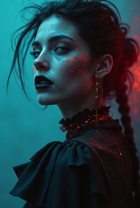 Iconic beauty, vibrant avant-garde fashion photography, undead fashion, dark erotic art, dark fantasy fashion colour horror portraits, dieselpunk, glitchcore, retro synthwave aesthetic, analog CRT scan video lines, motion blur, ((pixel sorting glitch face)...