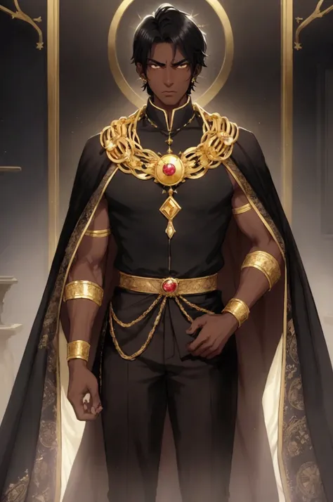 1boy, koyo, (dark-skinned teenage boy exuding an aura of youthful intensity), (1.80m tall, slender yet muscular physique, with an athletic build),(Dark skin color: 1.5), (short, tightly curled black hair framing his oval-shaped face), (deep, rich dark brow...