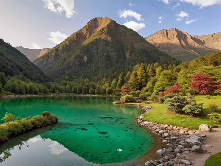 A serene landscape: A view of a calm lake, mountains or a calming forest. This suggests the tranquility and harmony