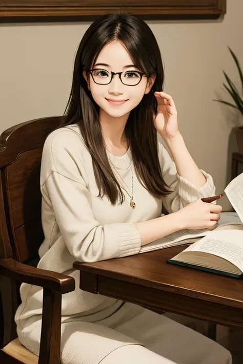 best quality、masterpiece、high sensitivity、high resolution、detailed description、delicate facial depiction、slender women、glasses、s...