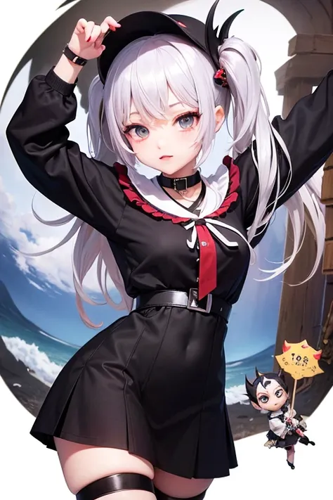 masterpiece, anime, Stocky, Punk Girl, Tengu, grim Reaper, Magical Girl, fortune teller, carnival, Friendly, good morning, happy, Angelic French doll, Zaako♡, cold, Shirt dress