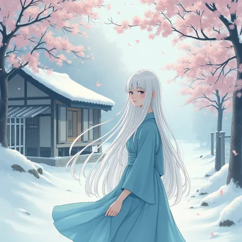 White Hair girl, A few plum blossoms in the corner, blooming alone by Ling Han. Illustration, flowers, trees, traditional media, branches, house, heavy snow.
(best quality, masterpiece, photorealistic), very aesthetic, perfect composition, intricate detail...