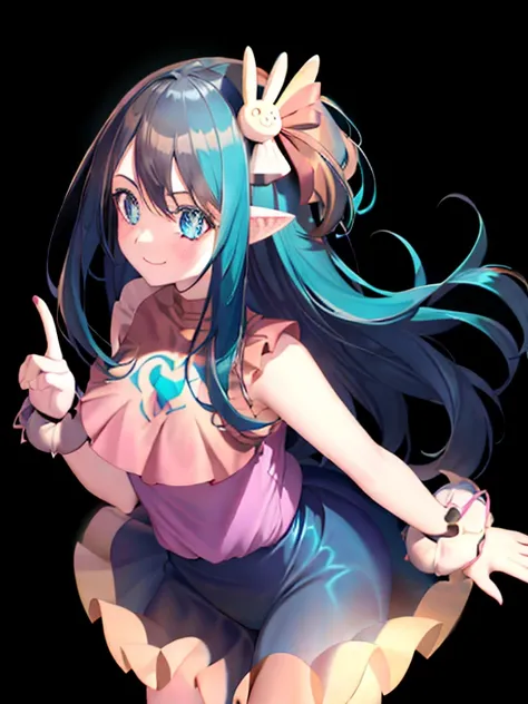 1girl, fox ears, full body, cowboy photo, (Rembrandt), illustration (masterpiece), (best quality), (ultra_detailed), fine detail, (depth of field), gloves, calm smile, long hair, star (symbol ), looking at viewer, turquoise blue eyes, upper body, hair orna...