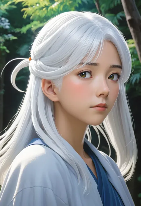 White Hair, by Studio Ghibli Style, Ghibli color, Miyazaki Hayao style.
(best quality, masterpiece, photorealistic), very aesthetic, perfect composition, intricate details, ultra-detailed, vivid colors