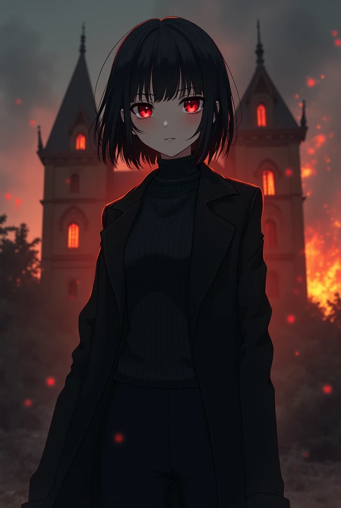 Generate this image for me.



"A 2 anime girl with short dark black hair which barely reaching her shoulder. He hair was straight and a little inside wave in the end. It was split in middle but she doesnt have bangs.  Her skin was a little pale. She has r...