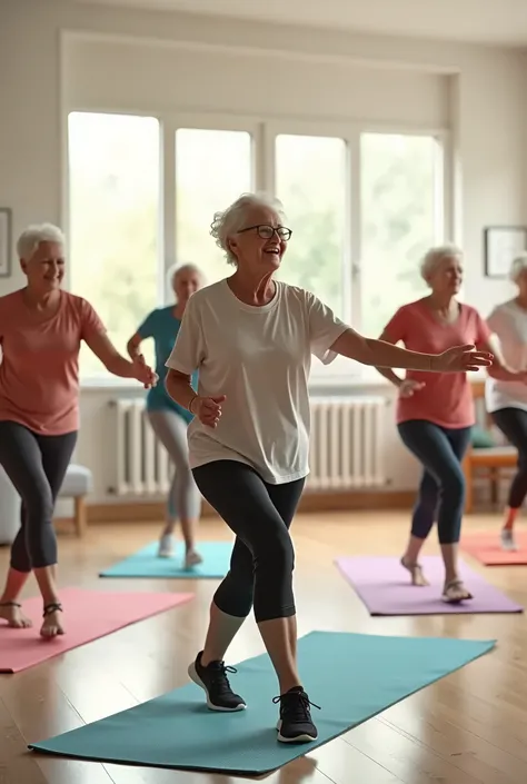 elderly people practicing physical activity in a room
