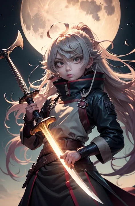 Long haired anime character holding sword in front of full moon, cute face in demon slayer art, Kimitsu no Yaiba, Inspired by Demon Slayer, Yoriichi Tsujikuni, Demon Slayer Art Style, Demon Slayer Anime Picture, Tanjiro Kamado