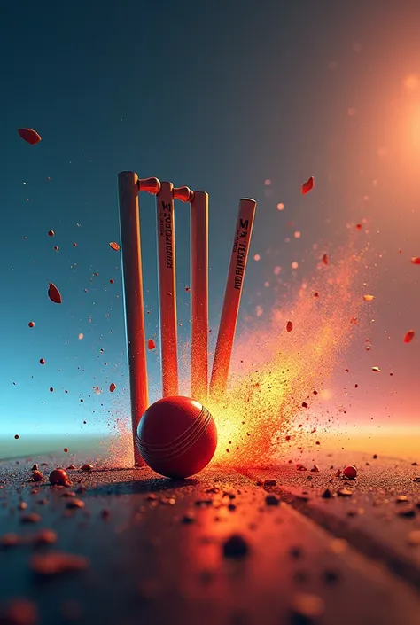 a cricket ball hitting cricket stumps, indoor cricket league logo, sports logo, dynamic, energetic, vibrant colors, geometric shapes, minimalist design, bold typography, high contrast, dynamic composition, motion blur, 3d rendering, photorealistic, hyperre...