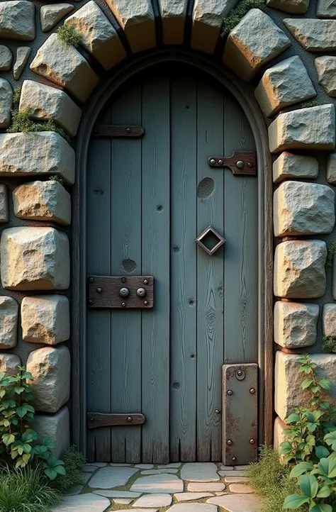 a mesma Porta velha, extremely detailed old wooden door, extremely detailed stone wall, extremely detailed stone bricks, detailed stone texture, detailed weathered surface, intricate architectural details, warm lighting, golden hour lighting, cinematic lig...