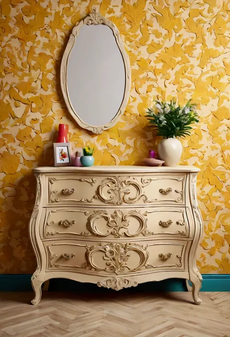 dresser, Color, Pop-Art, Background beige woodchip look 