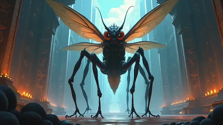 The humanoid Mosquito is located in the main temple of League of Legends, featuring a 2D game art style, mysterious temples, digital improvements, map combinations, vivid action depictions and unique monster illustrations     