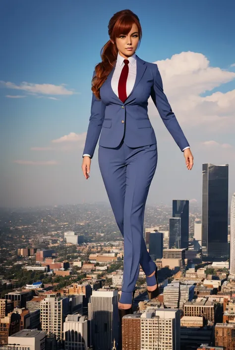 A highly detailed giantess shot, giantess, ((multiple women who are miles taller than a skyscraper)), giantess art, tera giantess in distance walking on countries, young women with beautiful curves, massive thighs, ginger hair, lipstick, wearing a perfect ...